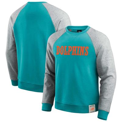 Miami Dolphins Colorblock-Pullover-Sweatshirt für Herren aus der Darius Rucker-Kollektion von Fanatics in Aqua/Heather Grey Image