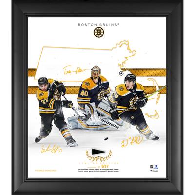 Gerahmte Franchise Foundations-Collage der Boston Bruins, 15 x 17 Zoll, mit einem Stück eines beim Spiel verwendeten Pucks – limitierte Auflage von 617 Stück Image