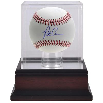 Signierter Baseball von Pete Alonso, New York Mets, und Mahagoni-Baseball-Vitrine Image