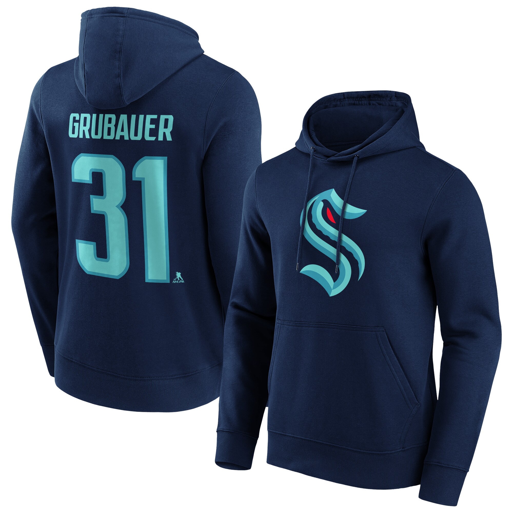 Seattle Kraken Fanatics Branded Iconic Name & Number Graphic Hoodie – Philipp Grubauer 31 – Herren Image