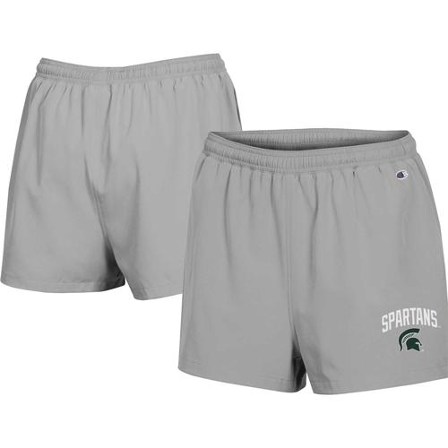 Graue Champion Michigan State Spartans-Fußballfan-Shorts für Damen mit hoher Taille