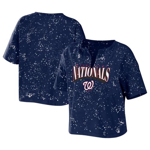 Damenmode von Erin Andrews Marineblaues Batik-T-Shirt der Washington Nationals mit Kerbkragen