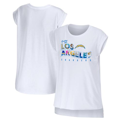 Damenmode von Erin Andrews Weiße Los Angeles Chargers Greetings From Muscle T-Shirt