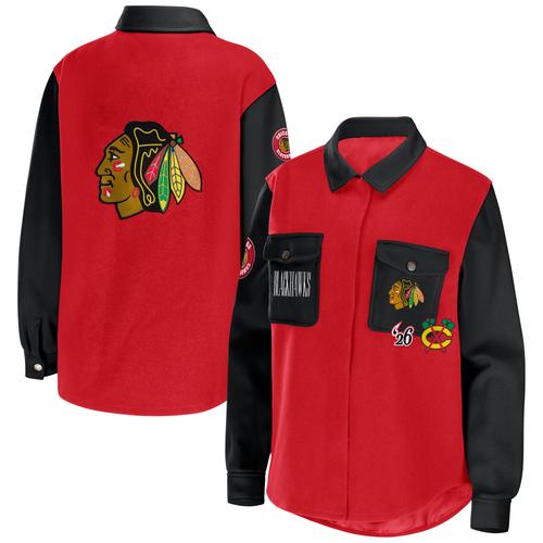 Damenbekleidung von Erin Andrews Rot/Schwarze Chicago Blackhawks Colorblock-Hemdjacke mit Knöpfen