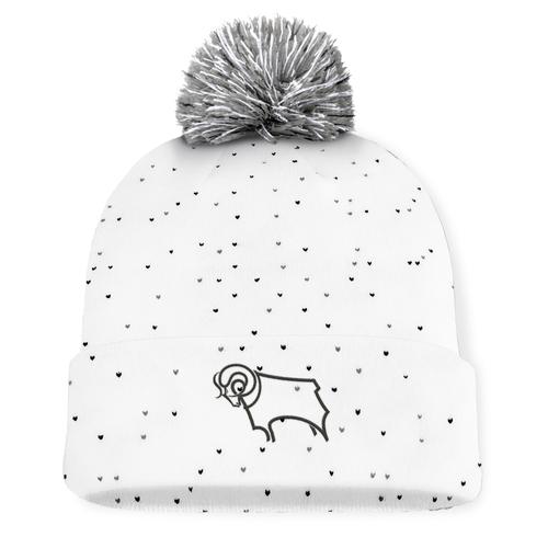 Derby County Bokeh Cuffed Pom Knit Beanie – Weiß – Damen