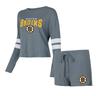 Women's Concepts Sport Gray Boston Bruins Meadow Long Sleeve T-Shirt & Shorts Sleep Set