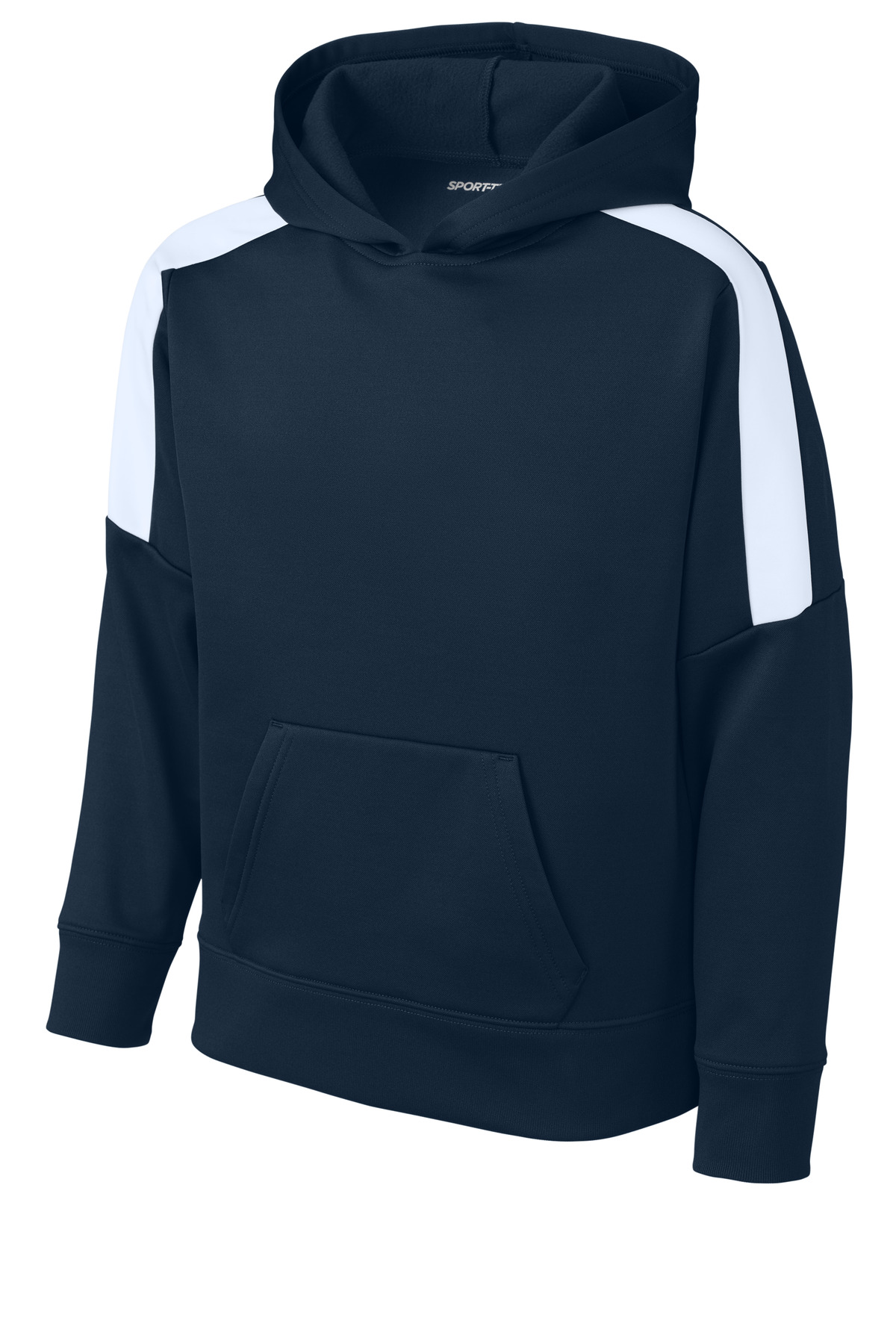 Sport-Tek YST255 Youth Sport-Wick Fleece United Pullover Hoodie in Navy Blue/White size XS | Polyester