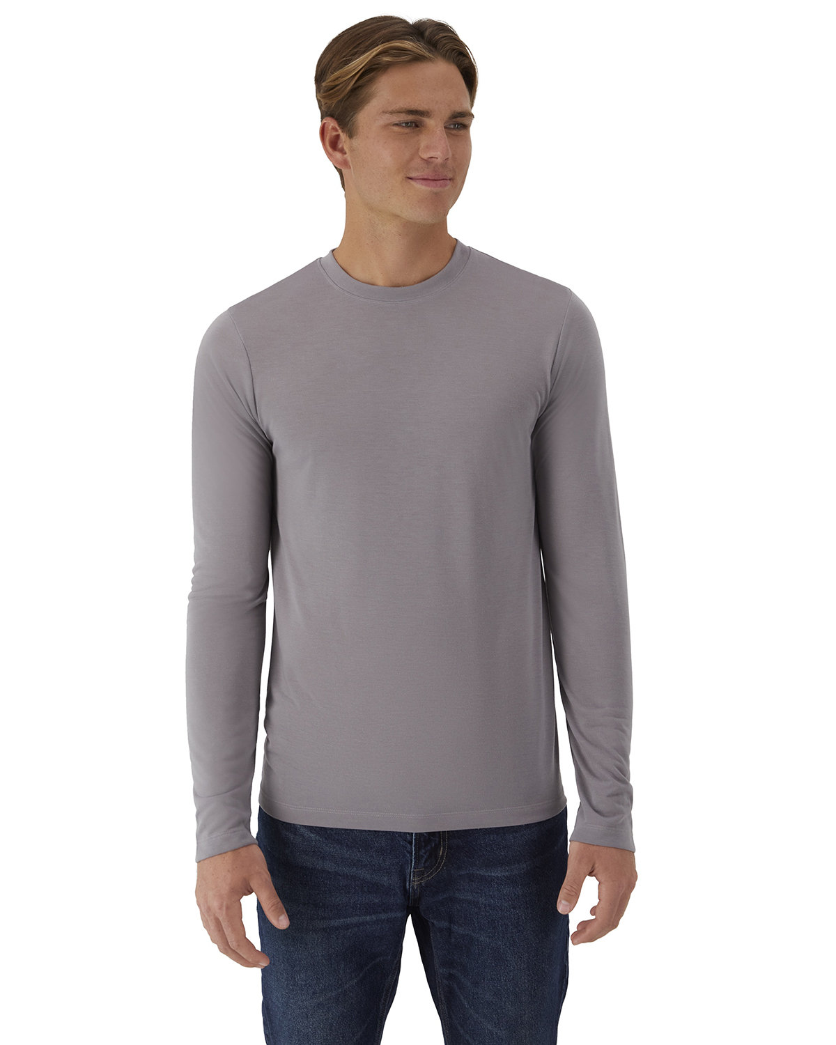 Hanes 484L Cool-Dri Cotton Touch Long-Sleeve T-Shirt in Graphite Grey size Medium | ring spun polyester jersey
