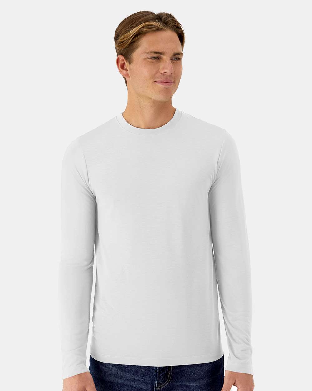 Hanes 484L Cool-Dri Cotton Touch Long-Sleeve T-Shirt in White size Medium | ring spun polyester jersey