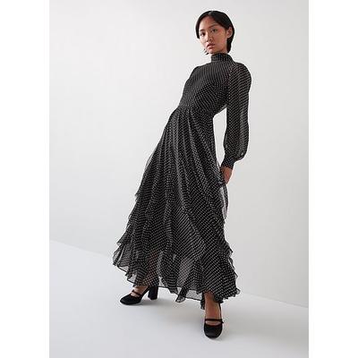 Lucie Petite Black & Ivory Polkadot Ruffle Maxi Dress Black Cream, Black Cream