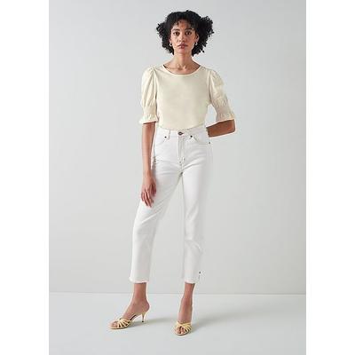 Emily Cream Modal-Cotton Shirred Sleeve Top Birch, Birch