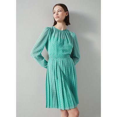 Aria Green Recycled Polyester Graphic Diamond Print Pleated Dress, Green