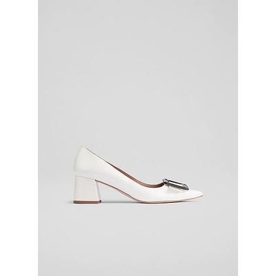 Tia White And Black Leather Covered Buckle Courts, White Black