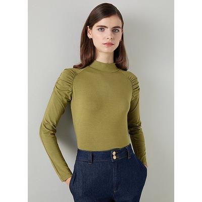 Lacey Olive Gathered Jersey Top, Olive