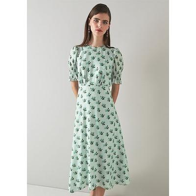 Tabitha Green Silk-Blend Spot Jacquard Primula Print Dress Morning Mist Multi, Morning Mist Multi