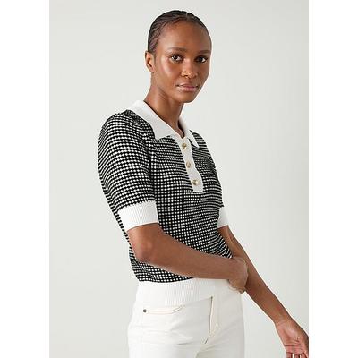 Nancy Black & Ivory Stripe & Contrast Collar Knit Top Black Cream, Black Cream