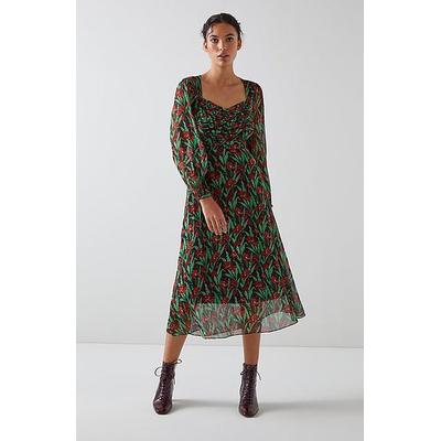 Mertyl Midnight Floral Print Silk Dress, Multi
