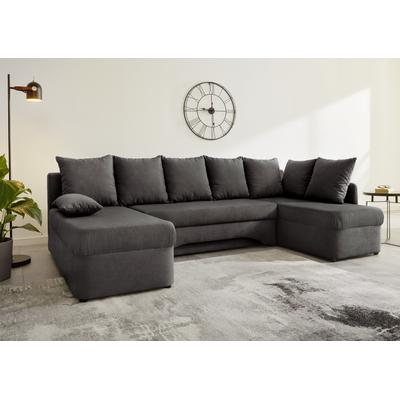 Wohnlandschaft JOCKENHÖFER GRUPPE "Arktis U-Form", grau (dunkelgrau), B:260cm T:85cm, Korpus: 100% Polyester, Kissen: 100% Polyester, Sofas, mit Schlaffunktion und Stauraum/Bettkasten, Unser Dauertiefpreis, Topseller Image