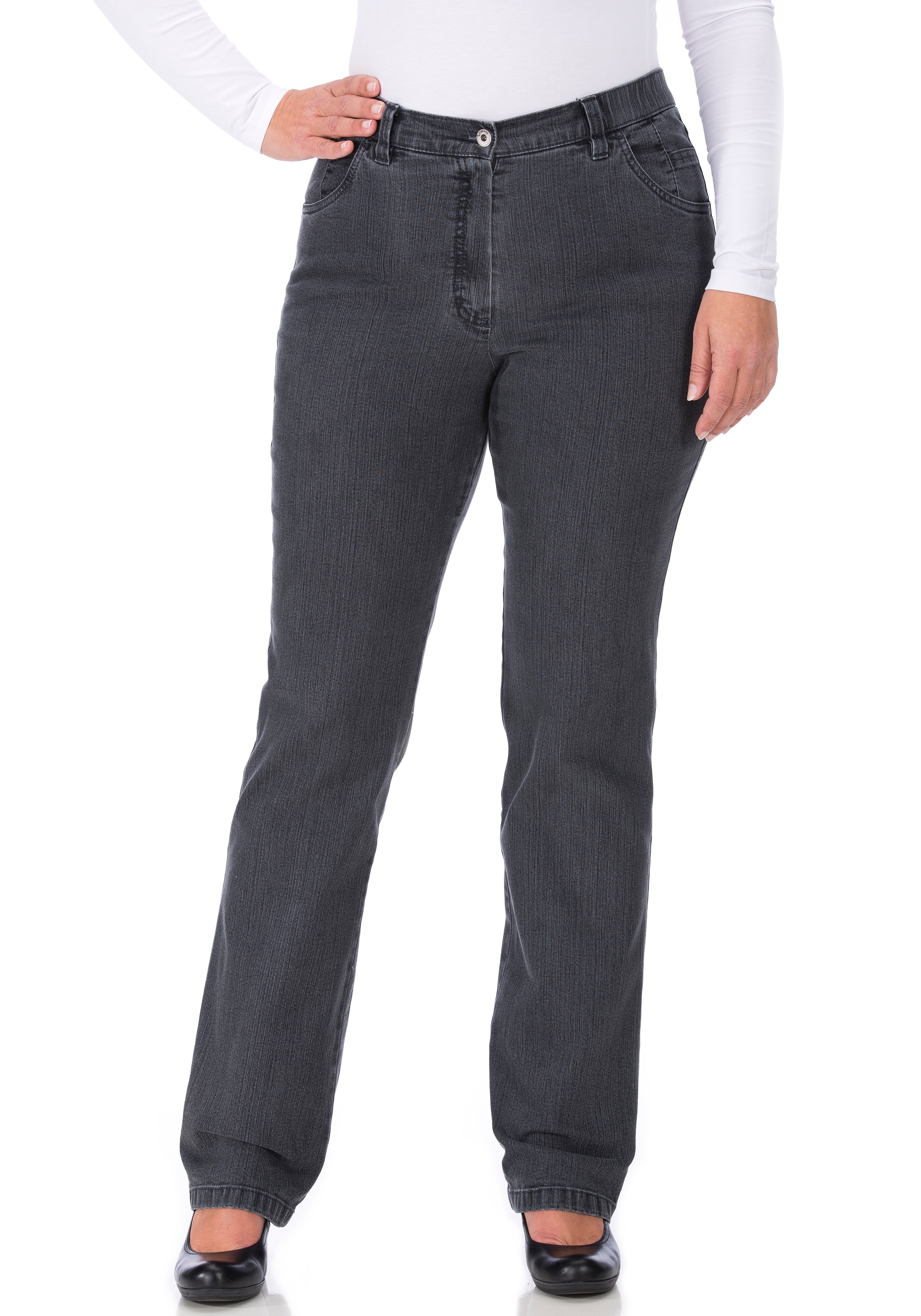 Stretch-Jeans KJBRAND "Betty Denim Stretch", Damen, Gr. 44, N-Gr, grau (denim graphit), Denim/Jeans, Obermaterial: 85% Baumwolle, 13% Polyester, 2% Elasthan, unifarben, Basic lang, Jeans, mit Stretch Image