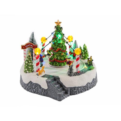 Eisbahn mit Tannenbaum - 22 cm - mit led Beleuchtung und Musik