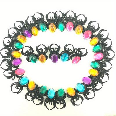 TEMU [trending] 30pcs Sparkling Gemstone Spider Rings - Halloween & Masquerade Parties, Pp Material