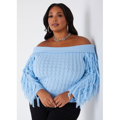 Plus Size Off The Shoulder Fringed Sweater