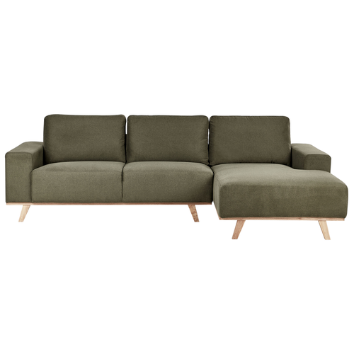 Ecksofa Grün Samt L-Förmig 3-Sitzer Sofa Linksseitig mit Polsterung Gepolstert Holzbeine Stoffsofa Modern Wohnzimmer Wohnecke Sitzecke Möbel