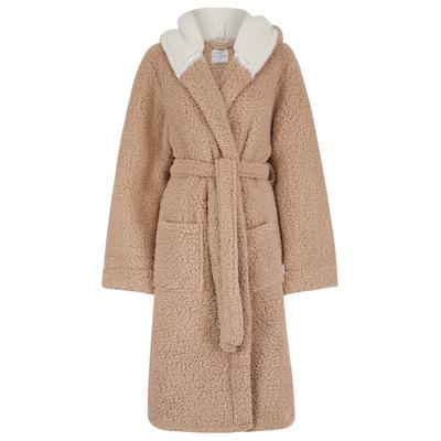 Dressing Gown Women's Teddy Chunky Soft Fleece Tie Robe Dressing Gown with Hood in Tan / S - Tokyo Laundry
