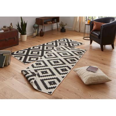 Teppich HANSE HOME "Malta Wendeteppich" Gr. 13, schwarz (schwarz, creme), B:80cm H:5mm L:350cm, Kunstfaser, Teppiche, In-& Outdoor, Wetterfest, Balkon, Terrasse, Raute, Läufer, Wohnzimmer Image
