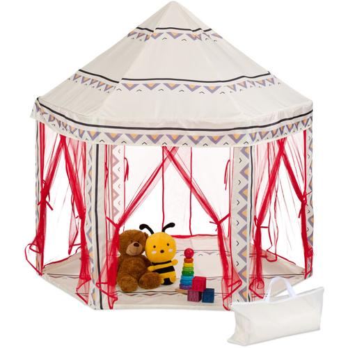 Spielzelt sechseckig, für Kinder, Spielhaus indoor, hbt: 135 x 140 x 140 cm, Kinderzelt 6 Eingänge,