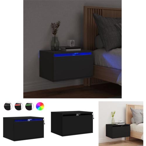 The Living Store - Wand-Nachttisch mit LED-Leuchten Schwarz - Nachttische - Schwarz