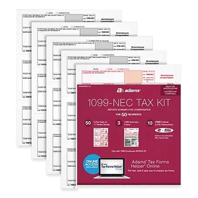 Adams Business Forms STAX550NEC22 1099-NEC + 1096 Tax Form Kit with e-File Code, Inkjet/Laser, Five-Part Carbonless, 8.5 x 3.67, 3 Forms/Sheet, 50 For