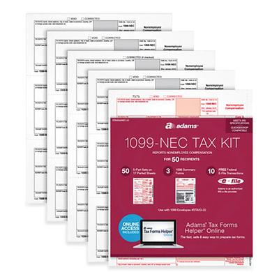 Adams Business Forms X5241NEC22 1099-NEC + 1096 Tax Form Bundle, Inkjet/Laser, Five-Part Carbonless, 8.5 x 3.67, 3 Forms/Sheet, 24 Forms Total - Pack