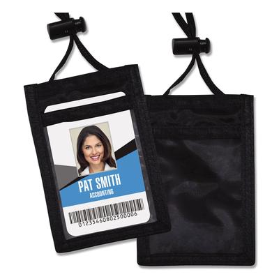 Advantus 75453 ID Badge Holder w/Convention Neck Pouch, Vertical, 2 3/4 x 3 1/2, Black, 12/Pack - Pack of 12