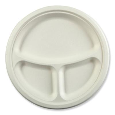 Amercare PL11NPFA Bagasse PFAS-Free Dinnerware, 3-Compartment Plate, 10.24