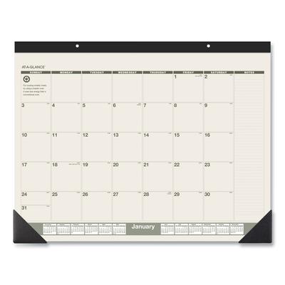 At-A-Glance SK32G00 Recycled Monthly Desk Pad, 22 x 17, Sand/Green Sheets, Black Binding, Black Corners, 12-Month (Jan to Dec): 2024