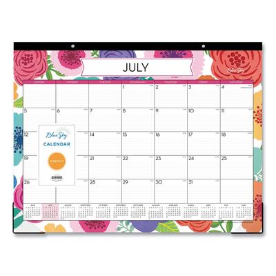 Blue Sky 100157 Mahalo Academic Desk Pad, Floral Artwork, 22 x 17, Black Binding, Clear Corners, 12-Month (July to June): 2023 to 2024