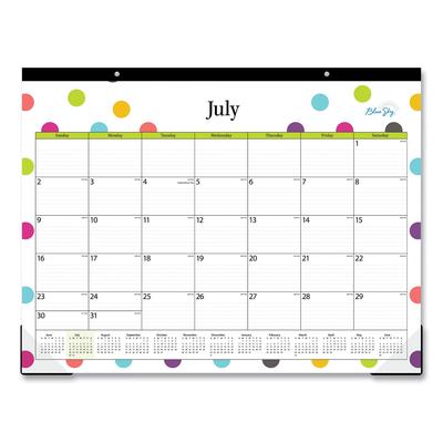 Blue Sky 105496 Teacher Dots Academic Desk Pad, 22 x 17, Black Binding, Clear Corners, 12-Month (July to June): 2023 to 2024
