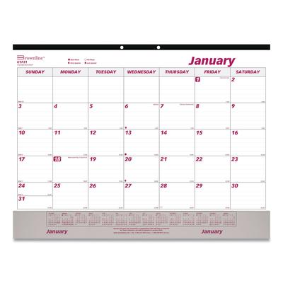 Brownline C1731V Monthly Desk Pad Calendar, 22 x 17, White/Burgundy Sheets, Black Binding, Clear Corners, 12-Month (Jan to Dec): 2024