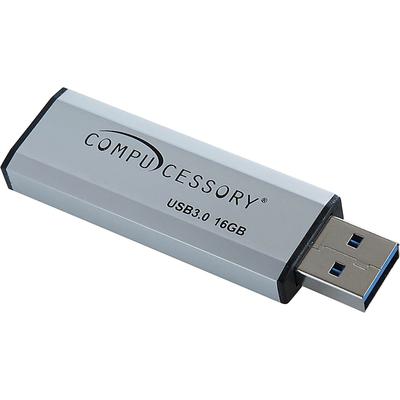 Compucessory 26469 Flash Drive, USB 3.0, 16GB, 2-1/10"Wx3/4"Lx1/4"H, Silver