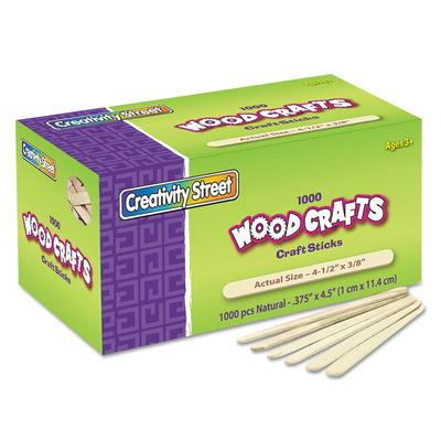 Creativity Street 3775-01 Natural Wood Craft Sticks, 4.5" x 0.38", Wood, Natural, 1,000/Box - Box of 1000 Sticks