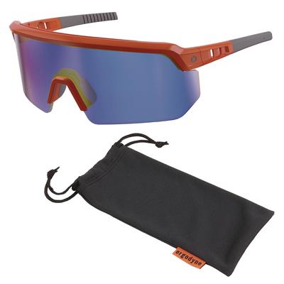 Ergodyne 55022 Skullerz AEGIR Anti-Scratch/Enhanced Anti-Fog Safety Glasses, Orange Frame, Blue Mirror Polycarb Lens, Ships in 1-3 Bus Days