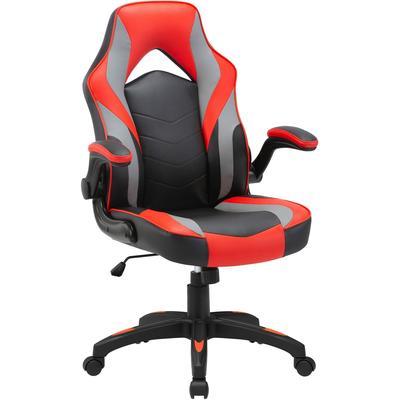 Lorell 84394 High-Back Gaming Chair - For Gaming - Vinyl, Nylon - Red, Black, Gray