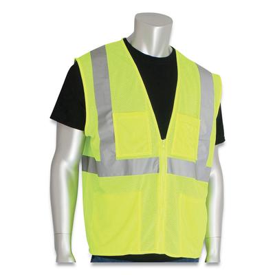 PIP MVGZ4PLY4X ANSI Class 2 Four Pocket Zipper Safety Vest, Polyester Mesh, Hi-Viz Lime Yellow, 4X-Large PIDMVGZ4PLY4X