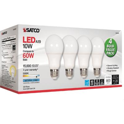 Satco S28563 Bulb, Led, 10W, A19, 5000K, 2-1/2