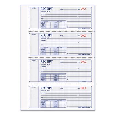 Rediform 8L818 Money Receipt Book, Hardcover, Three-Part Carbonless, 7 x 2.75, 4 Forms/Sheet, 200 Forms Total