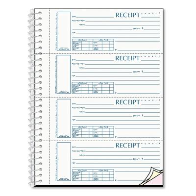 Rediform S16444W-CL Spiralbound Unnumbered Money Receipt Book, Three-Part Carbonless, 7 x 2.75, 4 Forms/Sheet, 120 Forms Total