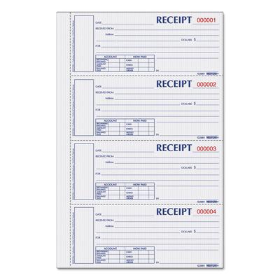 Rediform S1657N-CL Durable Hardcover Numbered Money Receipt Book, Three-Part Carbonless, 6.88 x 2.75, 4 Forms/Sheet, 200 Forms Total REDS1657NCL