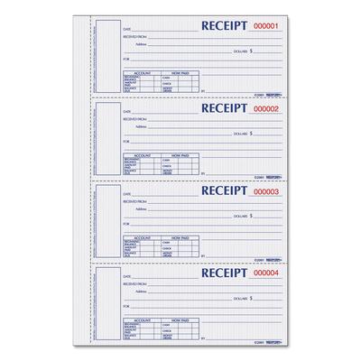 Rediform S1657N-CL Durable Hardcover Numbered Money Receipt Book, Three-Part Carbonless, 6.88 x 2.75, 4 Forms/Sheet, 200 Forms Total