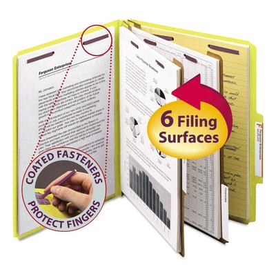 Smead 14034 Six-Section Pressboard Top Tab Classification Folders with SafeSHIELD Fasteners, 2 Dividers, Letter Size, Yellow, 10/Box